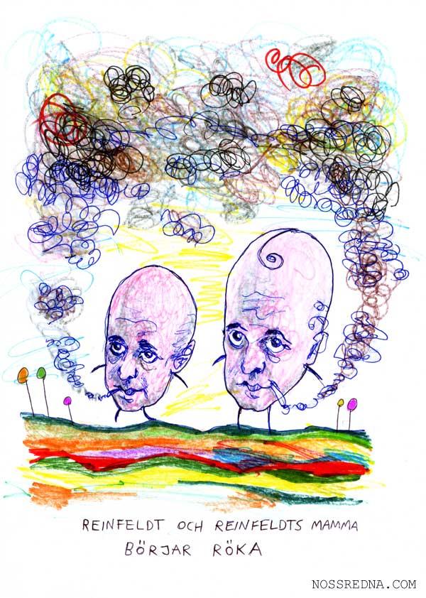 Reinfeldt och Reinfeldts mamma börjar röka.